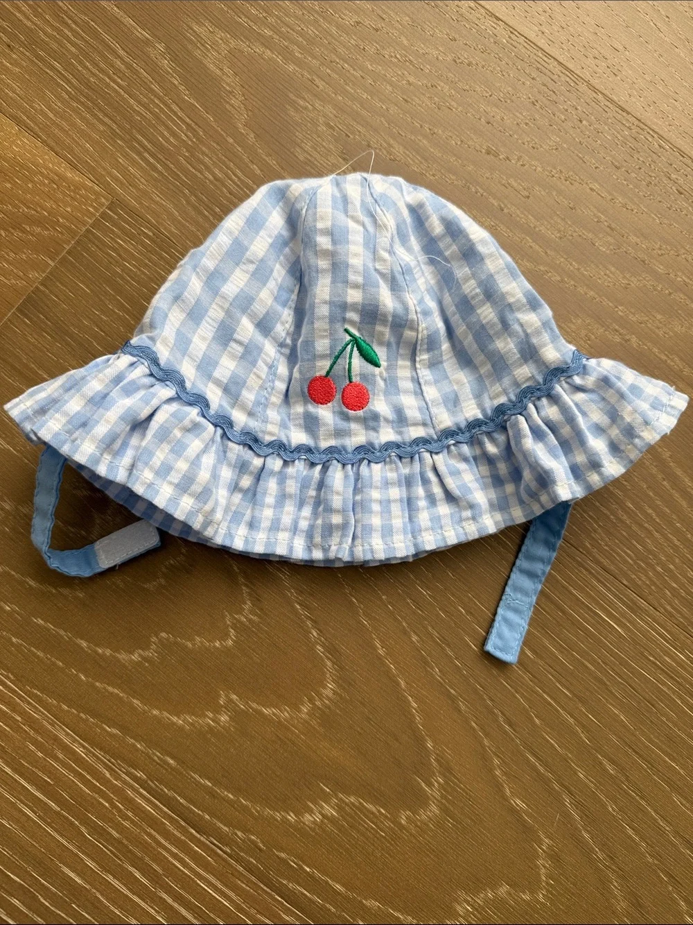 Target Light Blue Gingham Kids Sun Hat with Cherry Embroidery